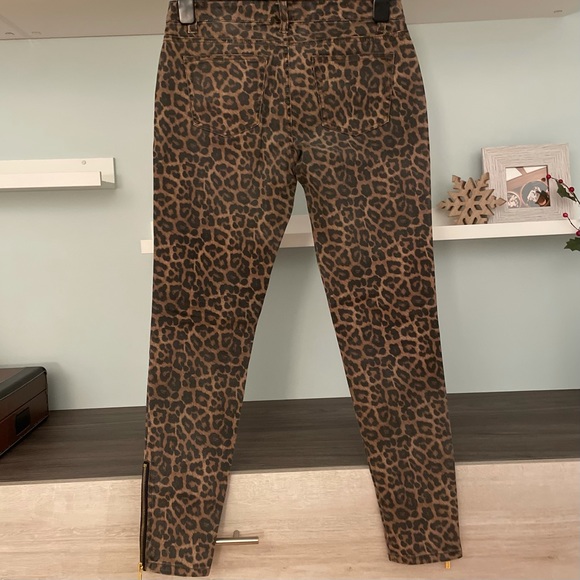 Michael Kors Brown Leopard Print Skinny Ankle Gold Zippered Pants - Picture 2 of 14